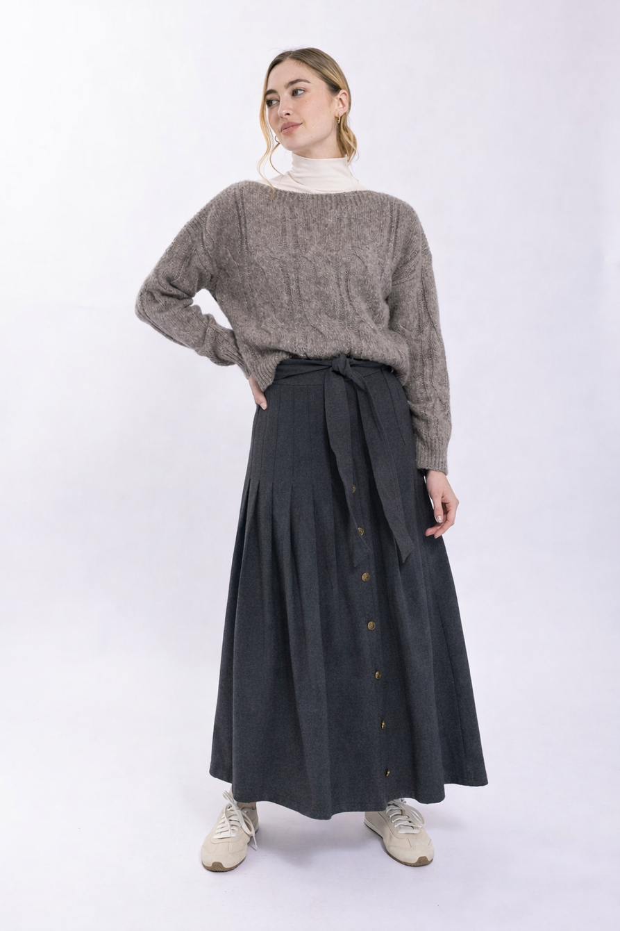 CONCEPT SIDE PLACKET PLEATED MIDI SKIRT