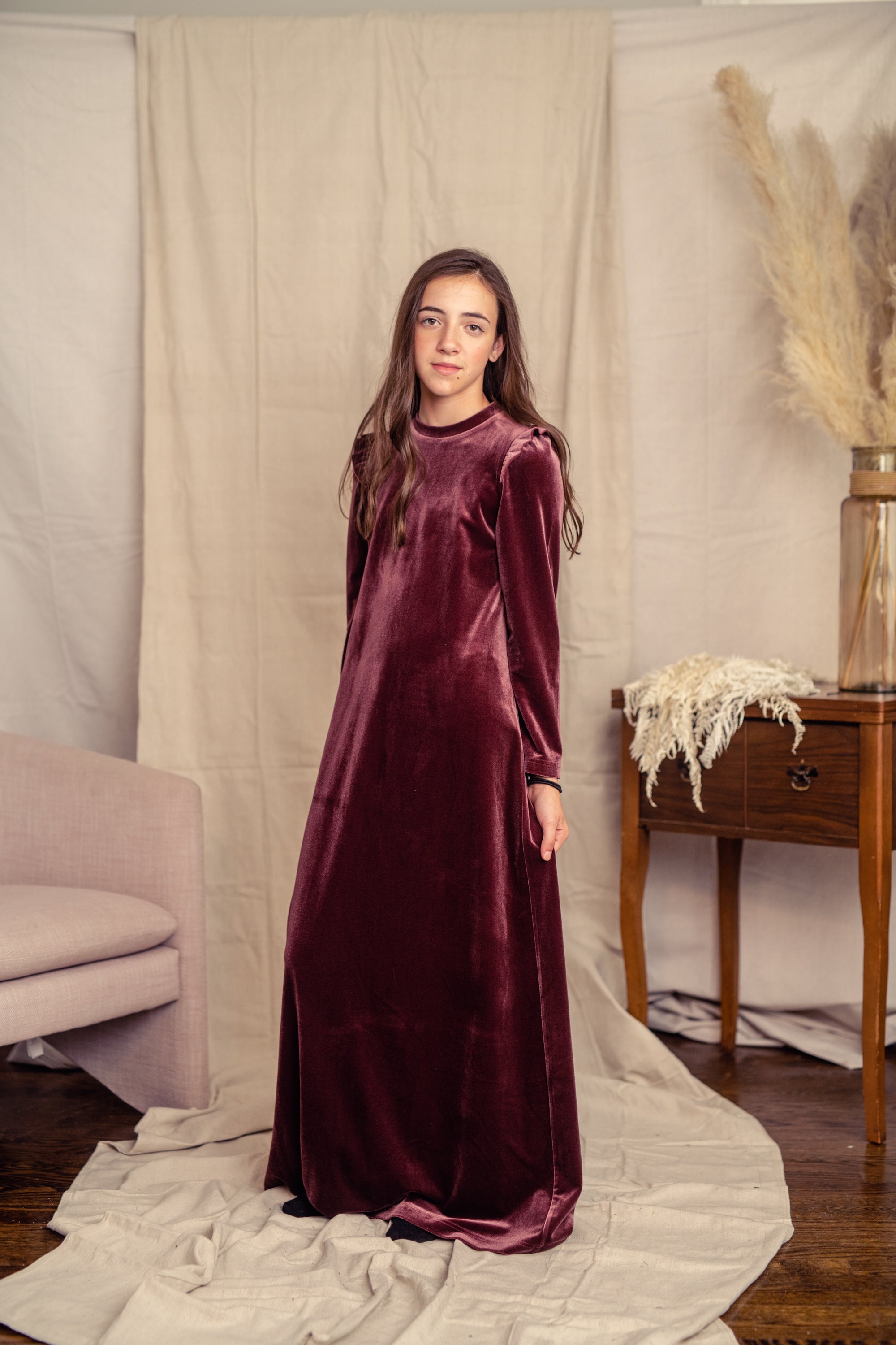 LILOU VELOUR RUFFLE SHOULDER ROBE