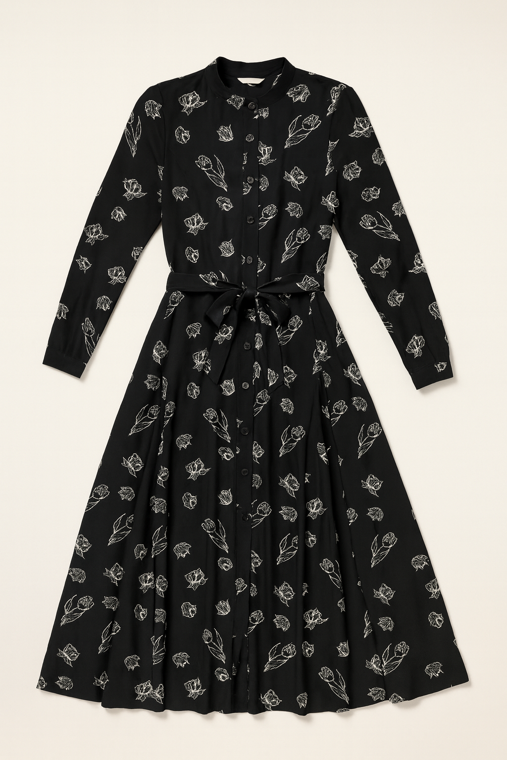 GOLD THREAD FLORAL BUTTONDOWN DRESS