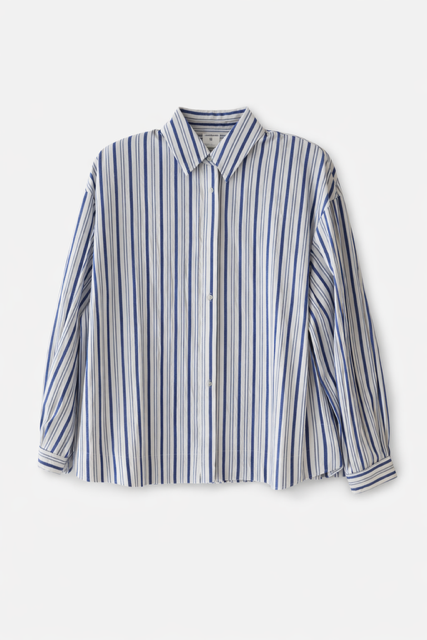 FRNCH STRIPED TEXTURED OVERSIZED SHIRT W MATCHING SKIRT