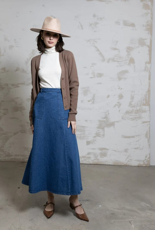 BYRD RUE DENIM LARGE POCKET SKIRT