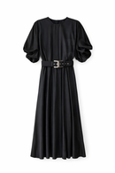 CELINA`S BUBBLE SLEEVE ASYMMETRIC BELTED DRESS