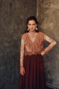 ERMANNA RUFFLED LACE MOCK-NECK TOP