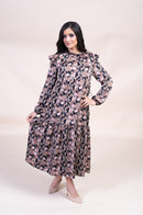 BELLE RUFFLE SHOULDER TIERED PRINTED DRESS