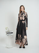 CAVALIER FLORAL PRINT MIDI DRESS W HIGH NECK AND ELASTIC WAIST