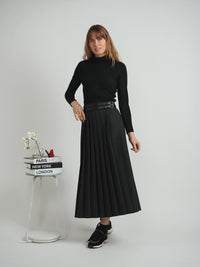 MOSS PLEATED SKIRT W LOOPS AND TWO BELTS