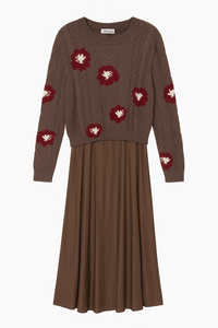 LINK + LUXE SET - FLORAL PRINT CABLE SWEATER W MATCHING DRESS