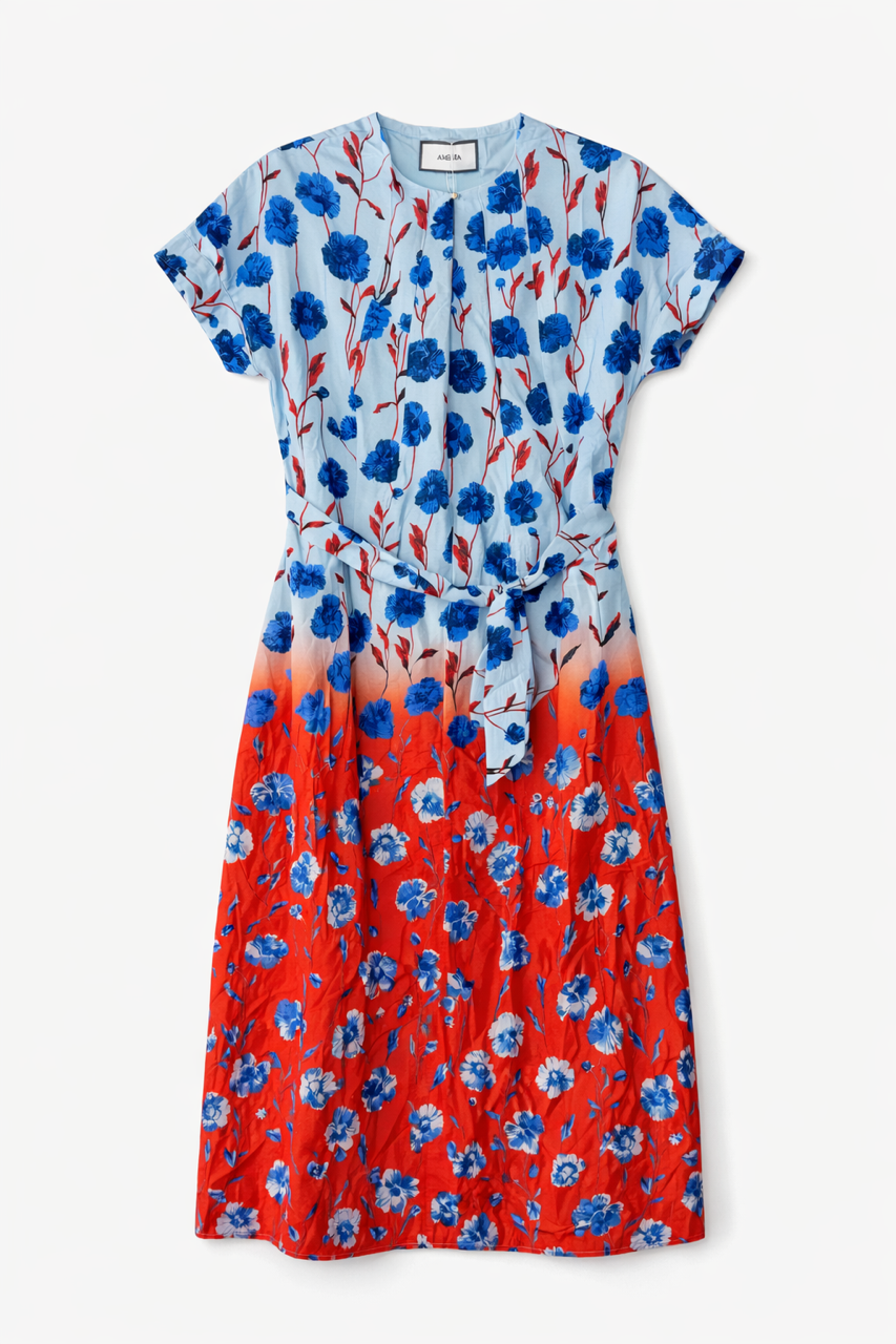 AMELIA FLORAL OMBRE SHORT SLEEVE DRESS