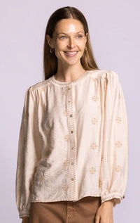 PINK MARTINI BUTTONDOWN BLOUSE WITH EMBROIDERY