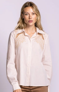 PINK MARTINI STRIPED BUTTONDOWN W EMBROIDERY SHIRT