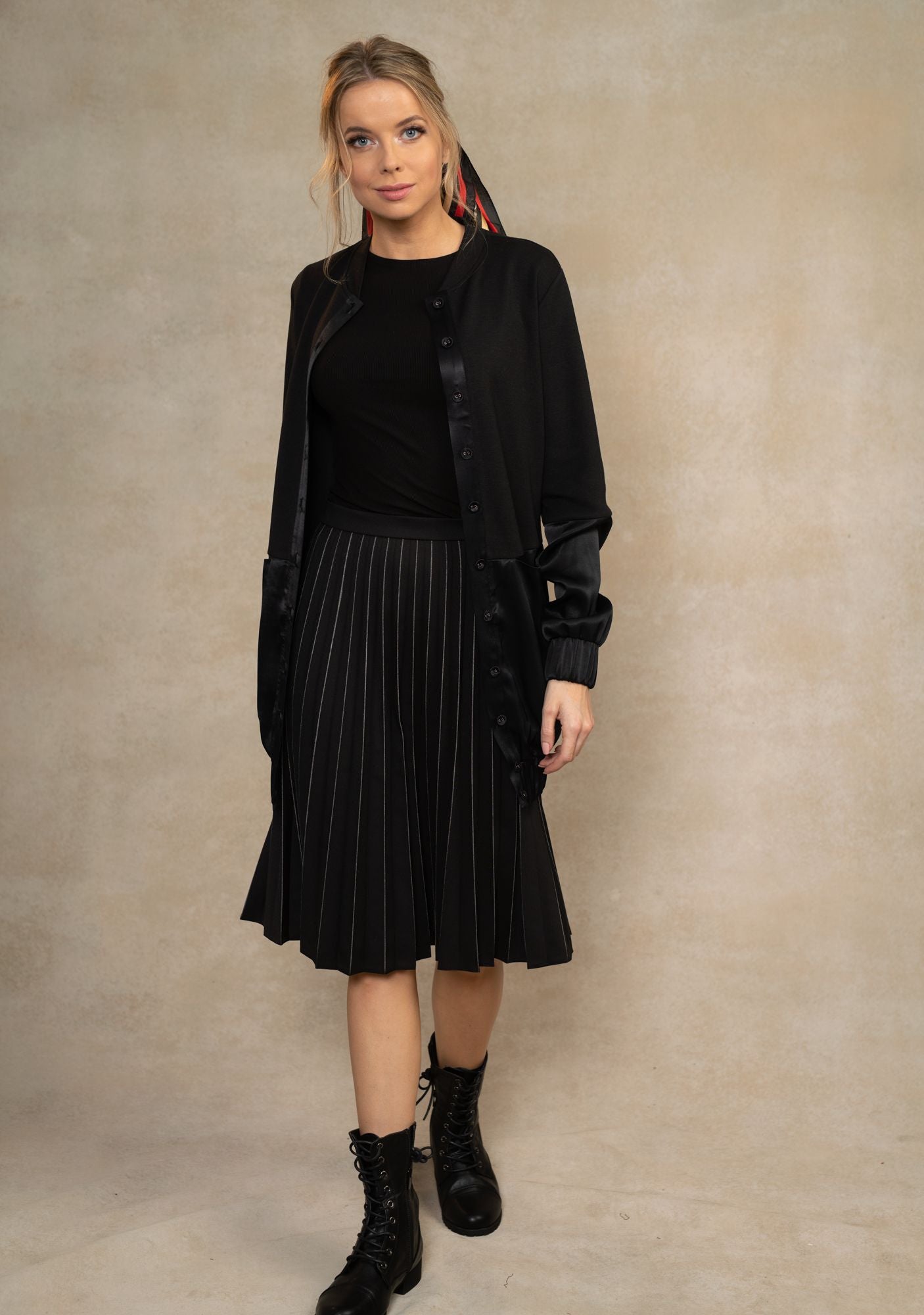 ERMANNA LONG SILKY CONTRAST CARDIGAN