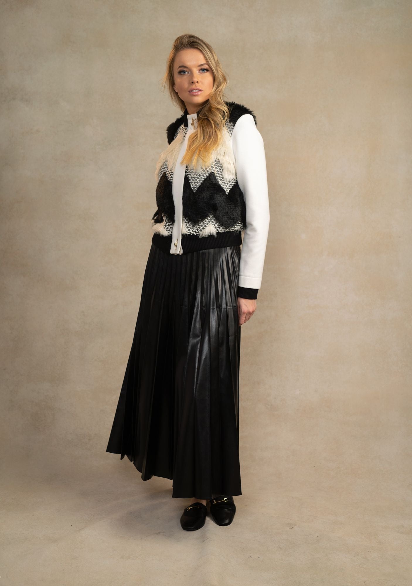 CELINA`S FUR JACKET W GOLD ACCENT BUTTON