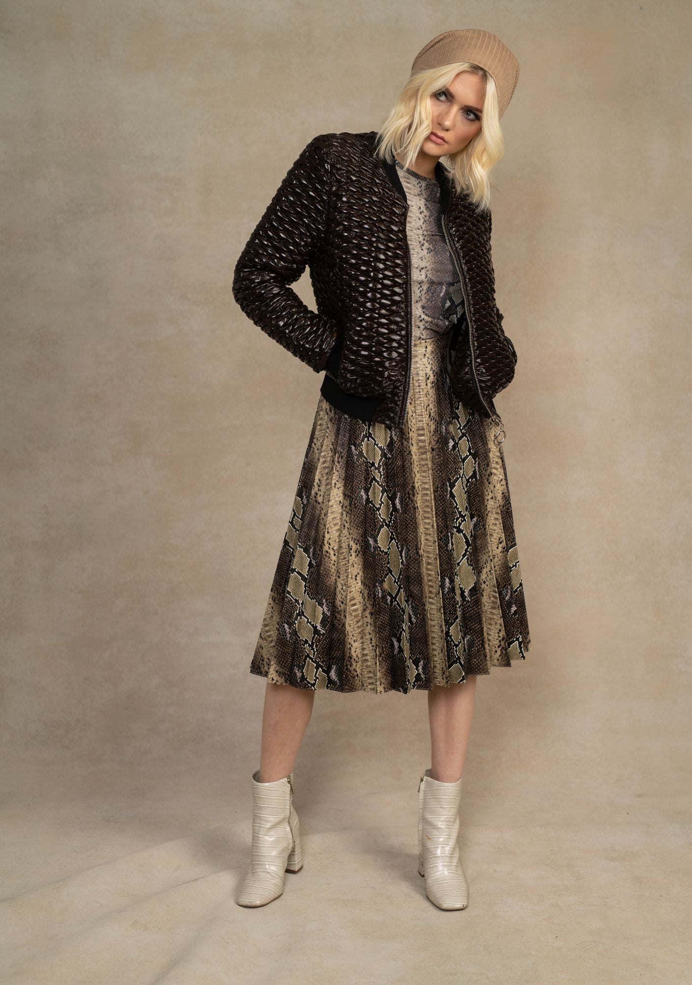 ERMANNA SNAKE PRINTED PLEATED SKIRT