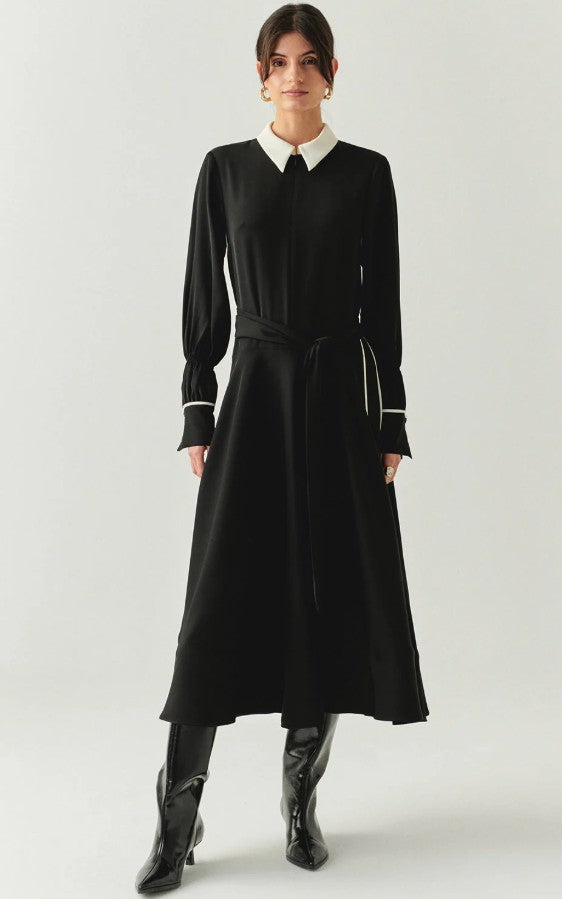 EXQUISE HIDDEN ZIP COLORBLOCK BELTED DRESS