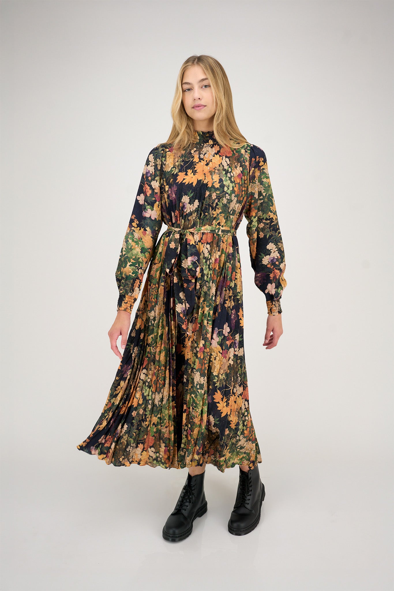 ZAIKAMOYA JAMIE PLEATED FLORAL DRESS