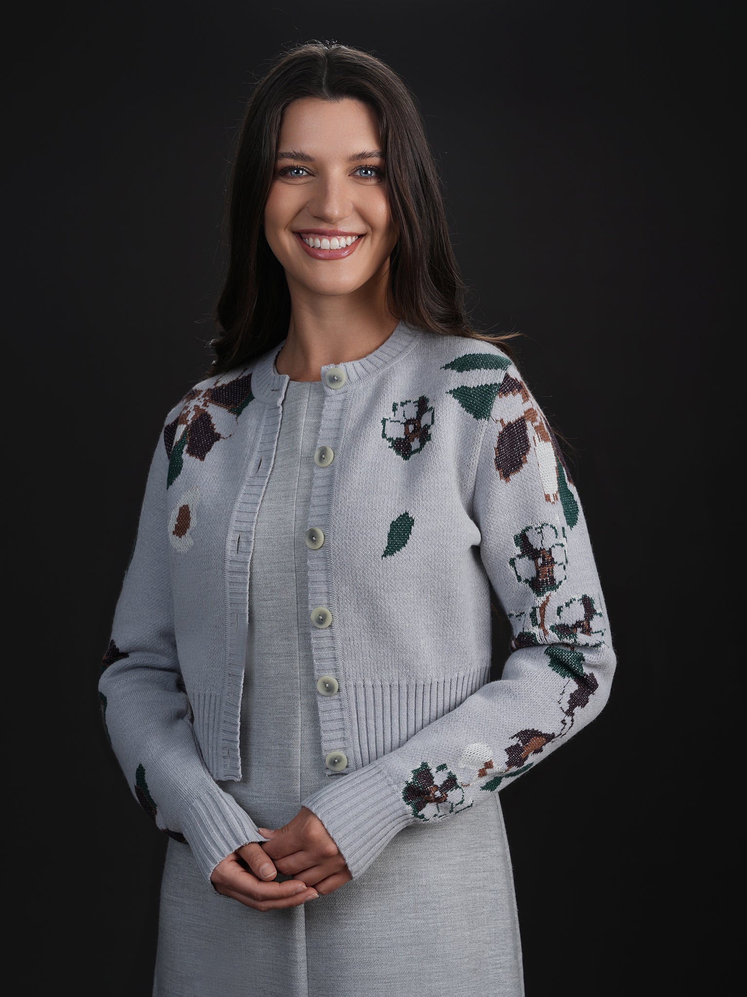 ERMANNA KNIT PRINTED CARDI SWEATER