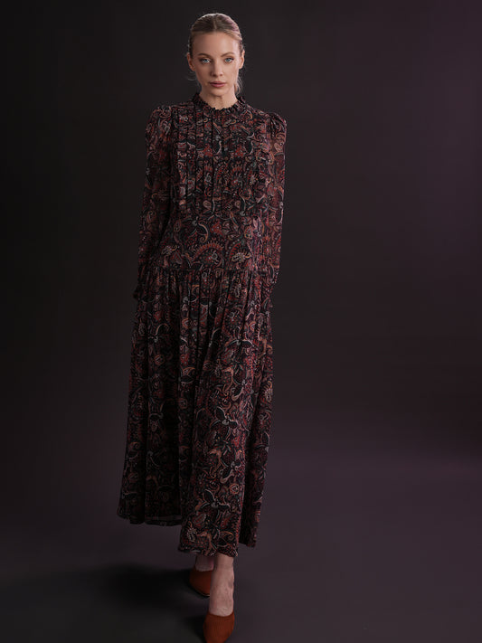 CELINA`S PLEATED FRONT PAISLEY DRESS