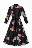 N55 ORGANZA FLORAL BELTED DRESS