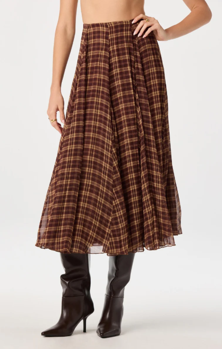 ASTR FIORI PLAID CHIFFON GODET SKIRT