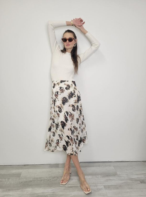 POPPY NEW YORK FLORAL RUCHED SKIRT
