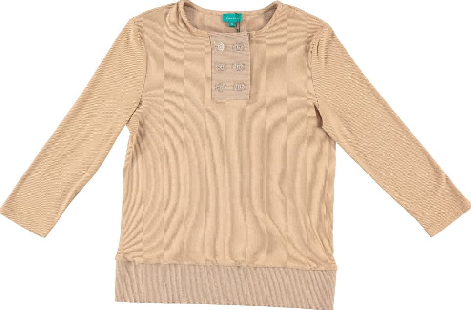 BASIX CLEAR BUTTON FRONT RIBBED TEE