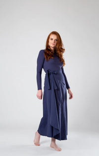 IN:05 DENIM BELTED RUFFLE MIDI SKIRT