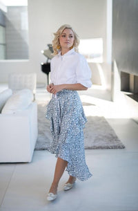 FRONT ROW FLORAL RUFFLE DETAIL HI-LO SKIRT