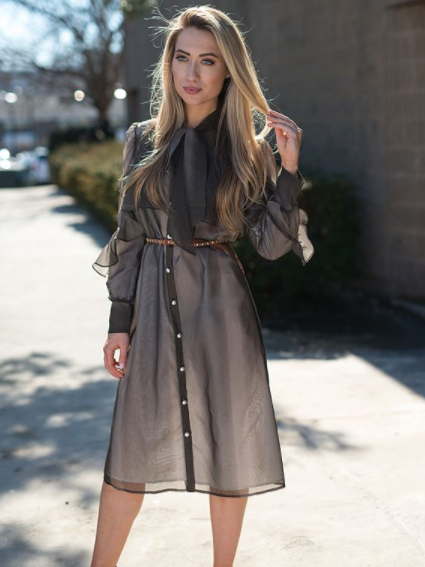 FRONT ROW RUFFLE SLEEVE BUTTONDOWN DRESS