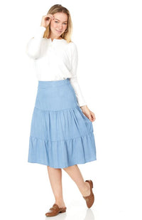 BELLA DONNA TIERED CHAMBRAY SKIRT
