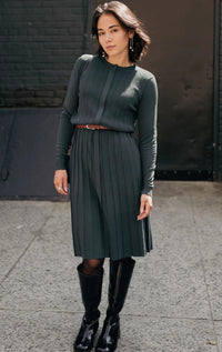 SEWLIP KNIT PLEATED HIDDEN ZIP DRESS