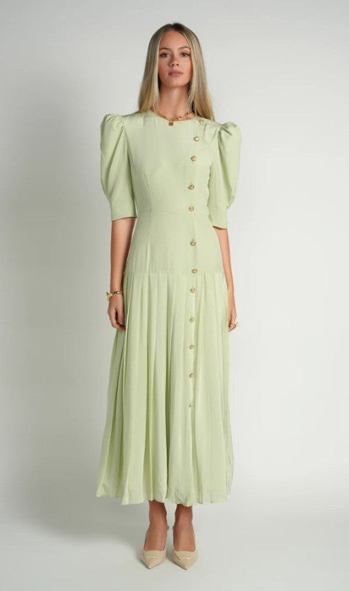 ELLIE MAKIR SILK A LINE PLEATED DRESS