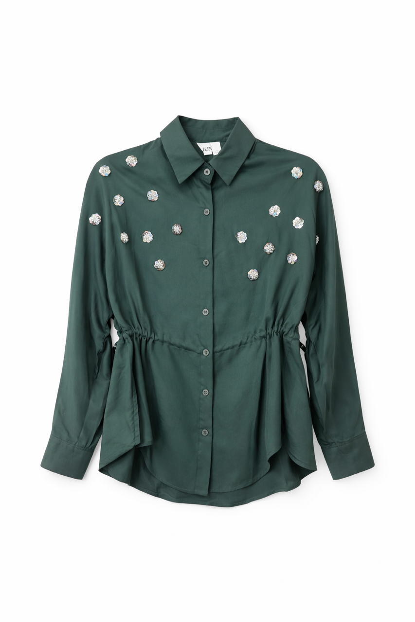 MIJN EMBELLISHED TIE WAIST SHIRT