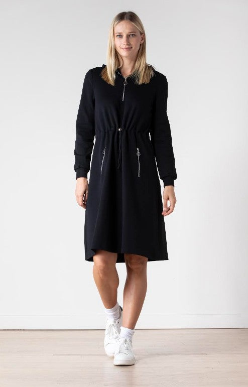 LUNELLA ZIP PULLSTRING HOODED DRESS