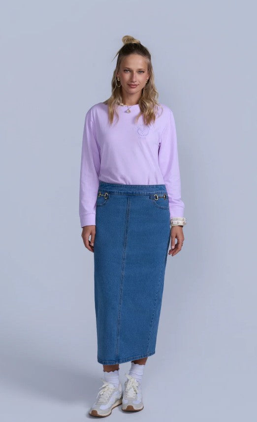 RAVE ON TREND HORSEBIT DENIM SKIRT