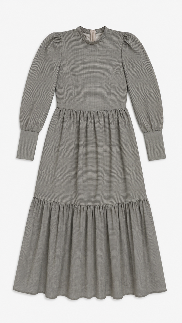 HOTTIE & LORD RELAXED NEUTRAL TIERED MIDI DRESS