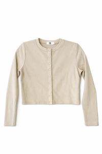 KUO RIBBED CROP SNAP CARDIGAN