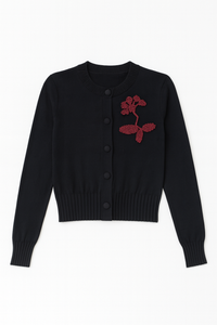 YAL NEW YORK EMBROIDERED FLOWER KNIT CARDI