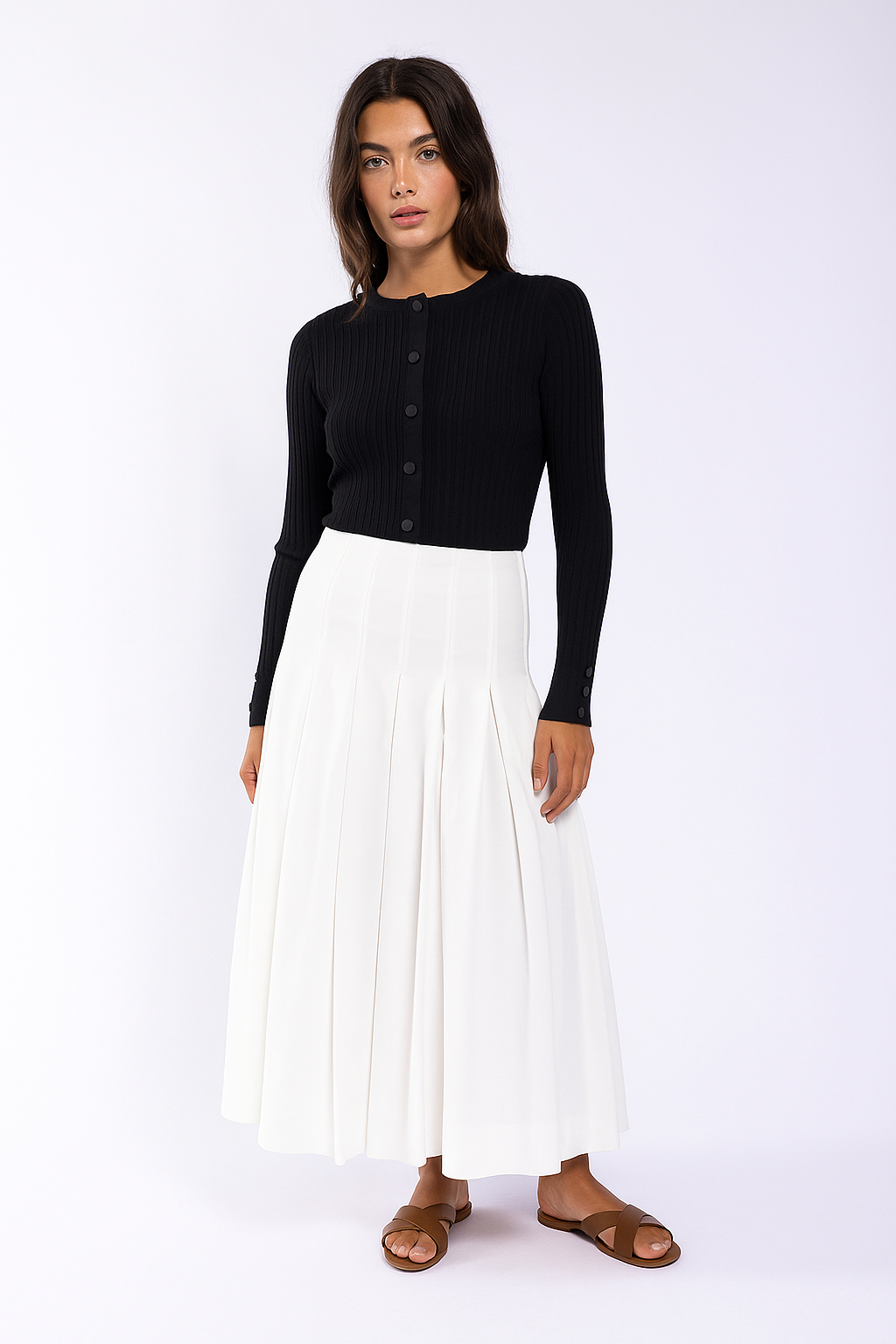 KNIT THEORY RIB KNIT CARDIGAN WITH SNAP PLACKET