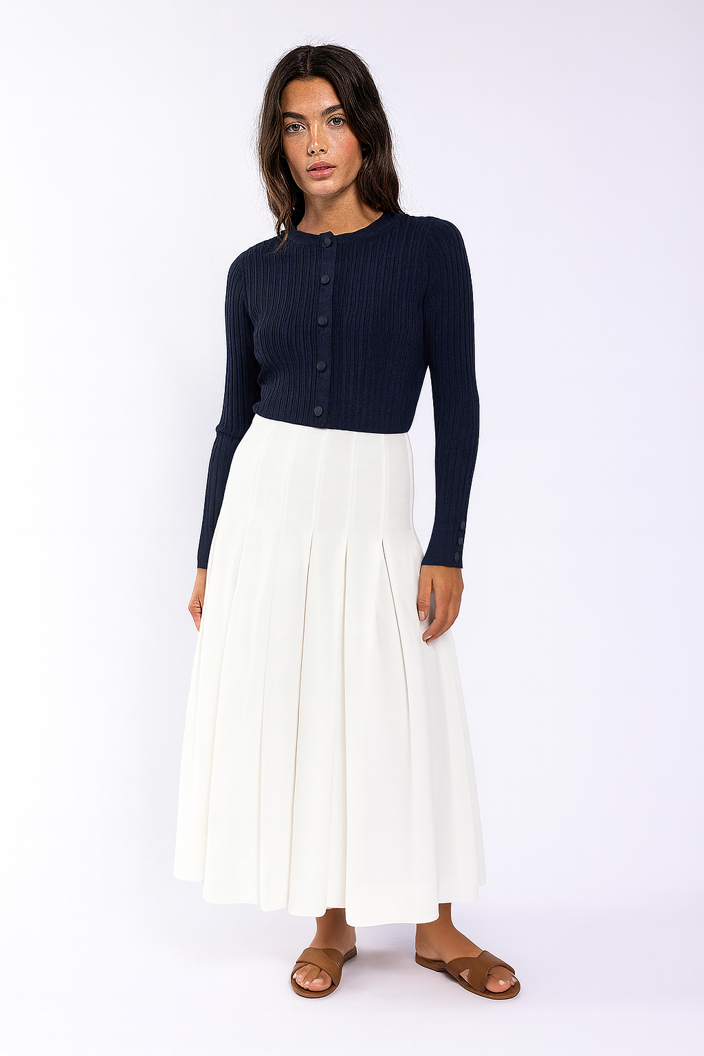 KNIT THEORY RIB KNIT CARDIGAN WITH SNAP PLACKET