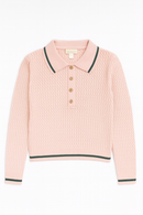 KNIT THEORY CROPPED CABLE POLO SWEATER