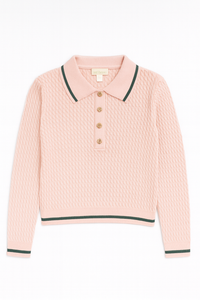 KNIT THEORY CROPPED CABLE POLO SWEATER
