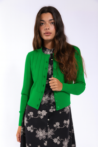 KNIT THEORY RIBBED KNIT CARDIGAN w/ WIDE WAISTBAND