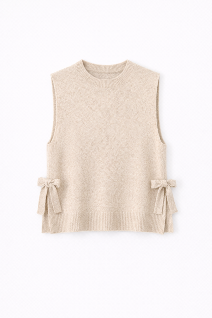 KNITTED SIDE TIE MOCKNECK VEST