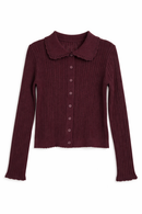 KNITTED CROCHET TRIMMED POINTELLE KNIT CARDIGAN