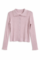KNITTED CROCHET TRIMMED POINTELLE KNIT CARDIGAN