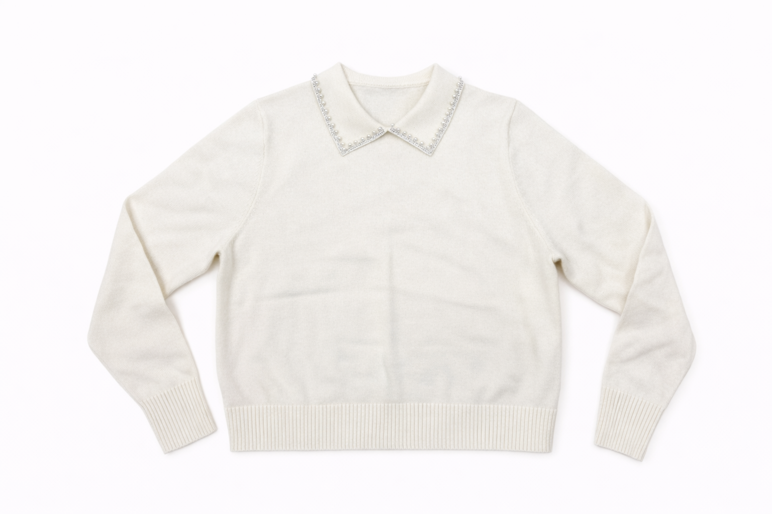 KNITTED CREWNECK WITH EMBELLISHED COLLAR