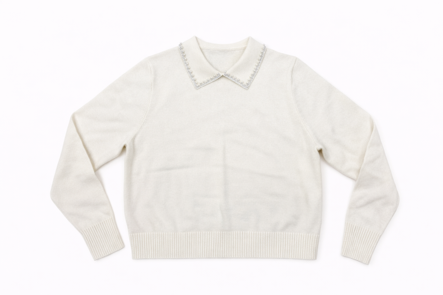 KNITTED CREWNECK WITH EMBELLISHED COLLAR