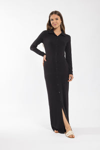 LATITUDE RIBBED MIDI SHIRT DRESS