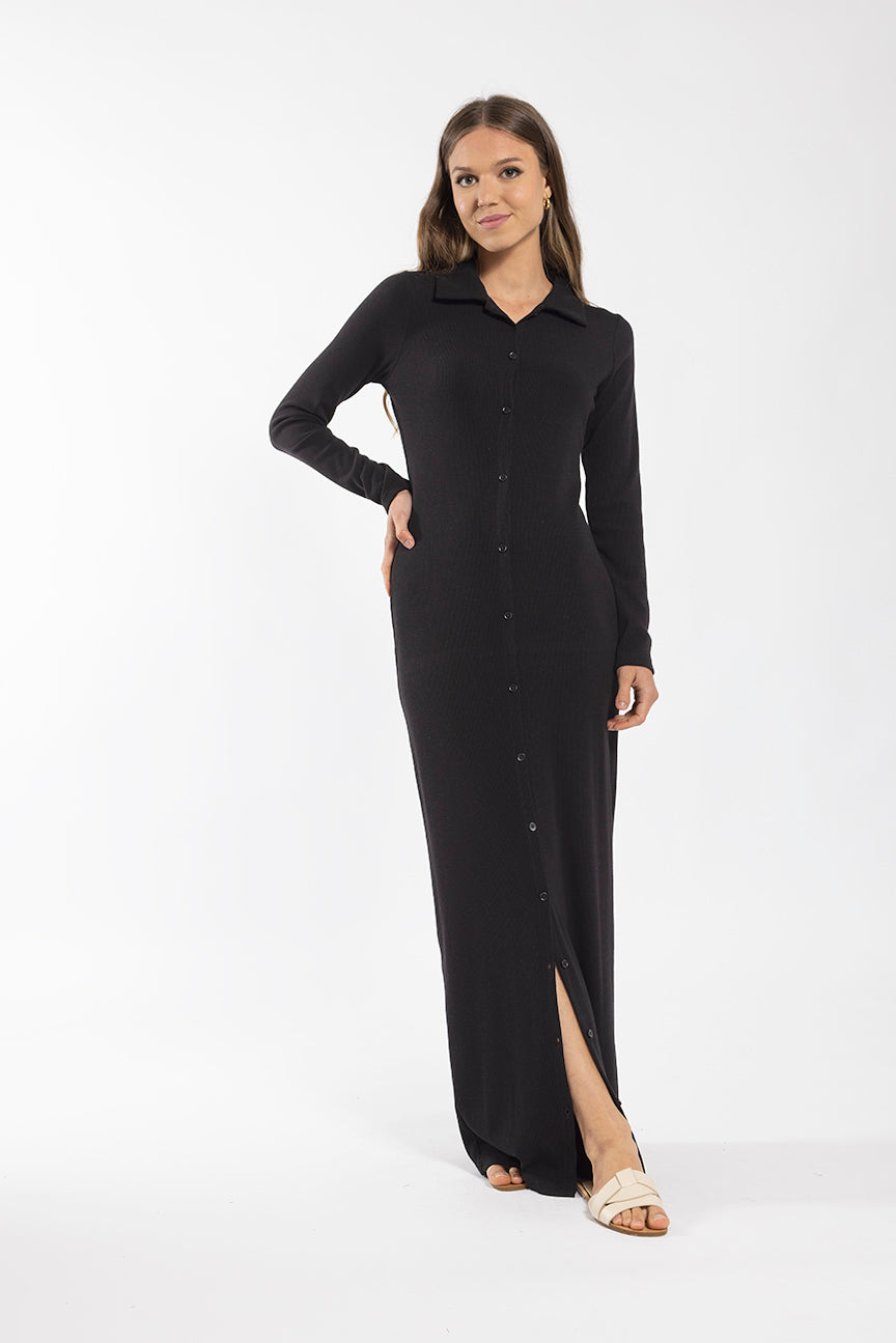 LATITUDE RIBBED MIDI SHIRT DRESS