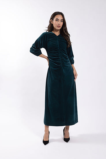 LATITUDE Velvet Ruched Dress